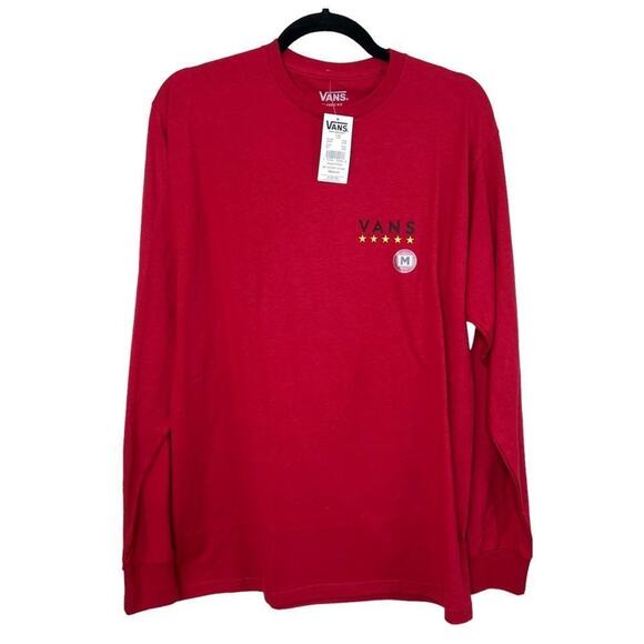 Vans Mens Victory Long Sleeve Crewneck Graphic T-Shirt Red USA Patriotic Stars M - Picture 7 of 10